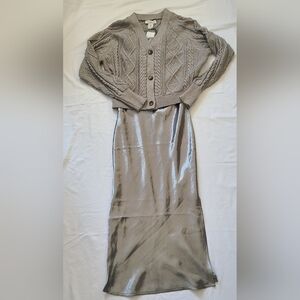 Rachel  Zoe 2-piece Silver Slip Dress and Cardigan Set Size Small